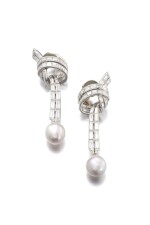 STERLÉ | PAIR OF NATURAL PEARL AND DIAMOND EAR CLIPS, 1950S