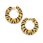 Cartier | Pair of Colored Diamond and Onyx Earclips, France
