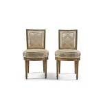 A Pair of Louis XVI Grey-Painted Beechwood Chaises en Cabriolet, by Georges Jacob, Circa 1780