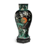 A famille-noire 'bird and flower' baluster jar, Qing dynasty, 19th century | 清十九世紀 墨地五彩錦堂富貴圖瓶