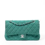 Green Classic Double Flap 26 in Jersey Quilted Canvas with Palladium Hardware, 2014