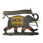 EXCEPTIONAL POLYCHROME PAINT-DECORATED WOODEN 'ELEPHANT WALKING' TRADE SIGN, PEEKSKILL, NEW YORK, CIRCA 1882-1885