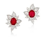 Pair of Ruby and Diamond Earrings | 3.48 及 3.37克拉 天然「緬甸」未經加熱紅寶石 配 鑽石 耳環一對