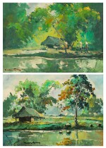 Tran Van Giang (20th century), Two landscapes in the surroundings of Saigon | Tran Van Giang（二十世紀),  西貢市旁風景圖 一組兩幀