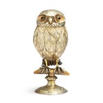 A Belgian silver-gilt covered cup shaped as an owl, Mechelen, circa 1560
