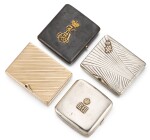 A group of four gold, silver and gunmetal Russian cigarette cases, various makers and dates, Moscow, circa 1900