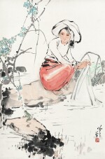 宋吟可　溪畔洗衣   | Song Yinke, Lady Washing Clothes by the River