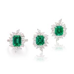 Emerald and Diamond Demi-Parure | 2.86, 2.66 及 2.65克拉 天然「哥倫比亞」無油祖母綠 配 鑽石 戒指及耳環套裝