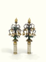 A PAIR OF ENGLISH SILVER-GILT AND ENAMEL "PINEAPPLE" MINIATURE TORAH FINIALS, MAKER'S MARK -C, PROBABLY LONDON, 1804