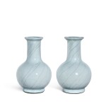 A very rare pair of small guan-type bottle vases, Seal marks and period of Yongzheng | 清雍正 仿官釉直頸瓶一對 《大清雍正年製》款