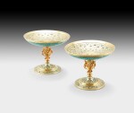 A pair of silver-gilt and turquoise cups, in the Froment-Meurice style, Paris, circa 1850, within fitted leather cases