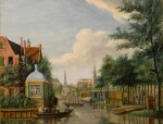 FOLLOWER OF JAN EKELS THE ELDER | Amsterdam, a view on the plantage Muidergracht, seen from the Schans, with the Oudezijds Huiszittenhuis, beyond the Westertoren, the Portugese Synagogue and the Tower of the Zuiderkerk