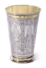 A Rare German Parcel-Gilt Silver Beaker with Signed Engraving, Friedrich II Schwestermuller, the Engraving by Theodosius I Gobel, Augsburg, 1745-47