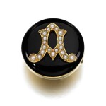 Onyx and seed pearl button, 1879