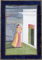 A lady with a portrait of her beloved; A princess visiting a shrine, India, Provincial Mughal, circa 1800