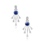 Pair of Sapphire and Diamond Earclips, France