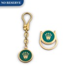 GILT METAL AND ENAMEL KEYCHAIN AND MONEY CLIP SET