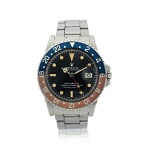 ROLEX | REFERENCE 1675 GMT-MASTER 'PEPSI'  A STAINLESS STEEL AUTOMATIC DUAL TIME WRISTWATCH WITH DATE AND BRACELET, CIRCA 1970