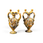 A pair of Italian maiolica large two-handled ovoid istoriato vases, circa 1670, Urbania