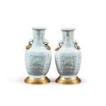 A pair of gilt-bronze mounted cracked celadon porcelain vases, China, 19th century and late 19th century | Paire de vases en porcelaine craquelée céladon, Chine XIXe siècle et monture de bronze doré, fin XIXe siècle