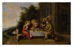 FRANS FRANCKEN THE YOUNGER  |  THE HOLY FAMILY DINING OUTDOORS WHILE SERVED BY ANGELS