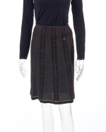 Brown, black and grey embellished wool-blend skirt