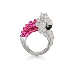 'Les Oiseaux Libérés' Diamond, Ruby, Mother-of-pearl and Emerald Ring | 卡地亞 | 'Les Oiseaux Libérés' 鑽石 及 紅寶石 配 貝母 及 祖母綠 戒指