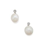 Pair of Natural Pearl and Diamond Earrings