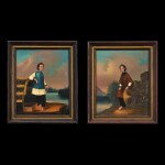 Youqua (fl. 1840-1880) Two Portraits of Tanka Boatwoman | 煜呱（活躍於1840-1880年） 蜑家女畫像兩幅   布本油畫 木框