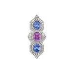 Sapphire, Pink Sapphire and Diamond Clip-Brooch