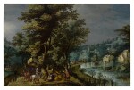 A wooded landscape with the meeting of David and Abigail