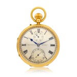 An open-faced keyless pocket chronometer with up-and-down Indication, no. 04925, movement circa 1870, case hallmarked 1877