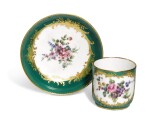 A SEVRES PORCELAIN GREEN-GROUND CUP AND SAUCER, 1758