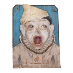 FRENCH PAINTED-DECORATED PLASTER CLOWN CARNIVAL TOSS GAME WALL PLAQUE, EARLY 20TH CENTURY