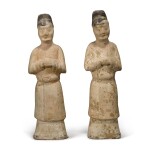 Two painted pottery figures of attendants, Tang dynasty