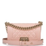 CHANEL | NUDE LIGHT PINK SMALL BOY BAG IN PATENT LEATHER WITH GOLD TONE HARDWARE