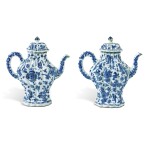 A Pair of Chinese Blue and White 'Bird and Flower' Lobed Teapots and Covers, Qing Dynasty, Kangxi Period (1662-1722)