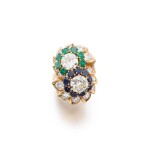 Diamond, sapphire and emerald ring