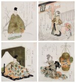 Totoya Hokkei (1780-1850) | Four surimono | Edo period, 19th century 