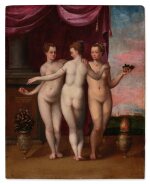 The Three Graces flanked by two vases