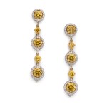 Fancy yellow diamond and diamond earrings