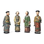 A GROUP OF FOUR CHINESE EXPORT PLASTER NODDING HEAD FIGURES, QING DYNASTY, 19TH CENTURY