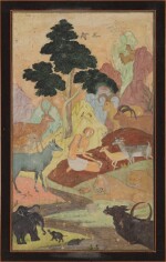 Manjnun in the Wilderness, India, Mughal or Sub-Imperial, mid-17th Century 