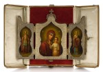 A SILVER-GILT TRIPTYCH ICON, MAKER'S MARK DS (CYRIILIC), MOSCOW, 1899-1908