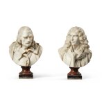 A Pair of French Carved White Marble Busts of Pierre Corneille (1606-1684)and Moliere (1622-1673), Late 19th Century