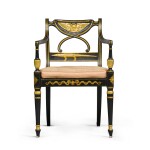 A late George III ebonised and parcel-gilt armchair, in the Egyptian Revival style, circa 1805