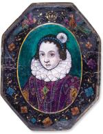 ATTRIBUTED TO JEAN LIMOSIN (ACTIVE CIRCA 1615-1635),   FRENCH, LIMOGES, EARLY 17TH CENTURY | OCTAGONAL PORTRAIT OF ANNE OF AUSTRIA (1601-1666)