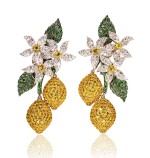 Pair of yellow sapphire, tsavorite and diamond pendent ear clips, 'Limoni', Michele della Valle