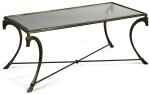 FRENCH WROUGHT IRON AND GLASS COFFEE TABLE, ATTRIBUTED TO RAMSEY, CIRCA 1945
