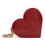 CHANEL | RED LIMITED EDITION CHOCOLATE BAR HEART CLUTCH IN PERSPEX  WITH GOLD TONE WRISTLET CHAIN, 2002/2003